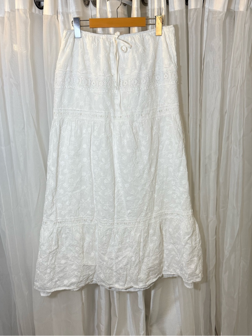 Princess Polly White Embroidered Tiered Maxi Skirt